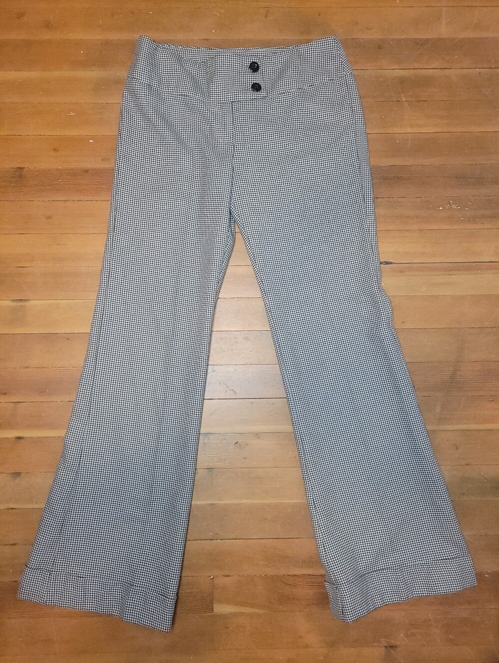 90's Houndstooth Flare Pants in Black and White